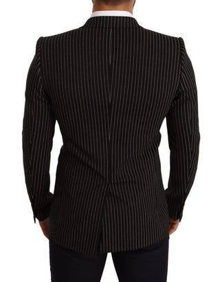 Dark Gray White Striped Slim Fit Coat Blazer