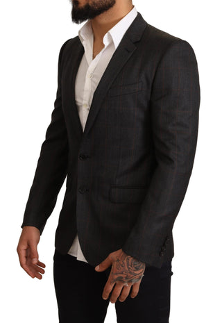 Blazer de lana gris a cuadros slim fit
