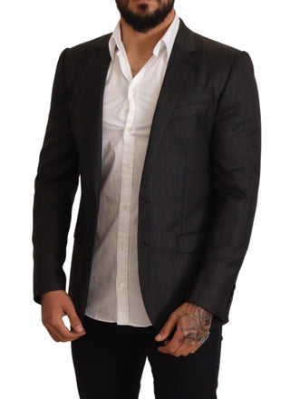 Blazer de lana gris a cuadros slim fit