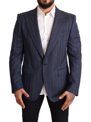 Blazer de lana azul a rayas slim fit