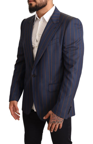 Blazer de lana azul a rayas slim fit