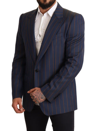 Blazer de lana azul a rayas slim fit