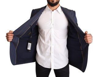 Blazer de lana azul a rayas slim fit