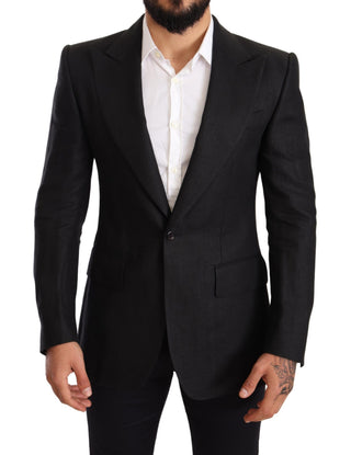 Blazer de abrigo de lino negro slim fit