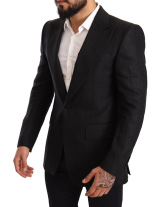 Blazer de abrigo de lino negro slim fit