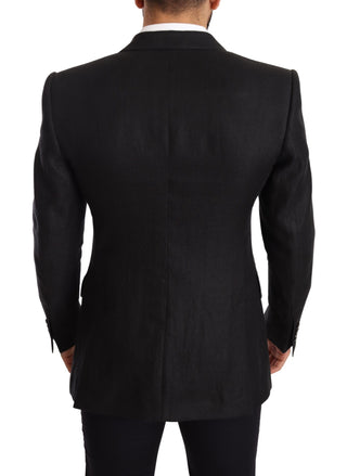 Blazer de abrigo de lino negro slim fit