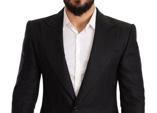 Blazer de abrigo de lino negro slim fit