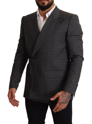 Blazer de lana gris a cuadros slim fit