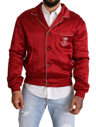 Chaqueta Bomber de Seda Roja con Botones y Logo DG