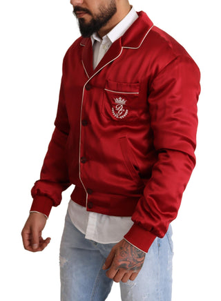 Chaqueta Bomber de Seda Roja con Botones y Logo DG