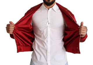 Chaqueta Bomber de Seda Roja con Botones y Logo DG