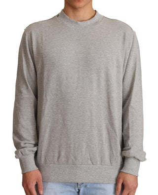 Grauer Baumwoll-Rundhals-Pullover