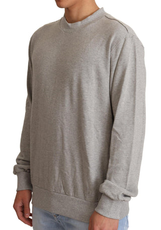 Grauer Baumwoll-Rundhals-Pullover