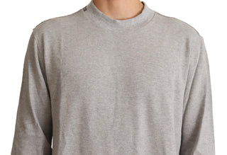 Grauer Baumwoll-Rundhals-Pullover
