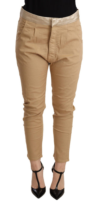 Pantalones Ajustados de Cintura Media de Stretch Beige