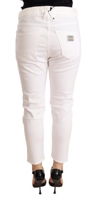 Weiße Mid Waist Slim Fit Skinny Hose aus Baumwoll-Stretch