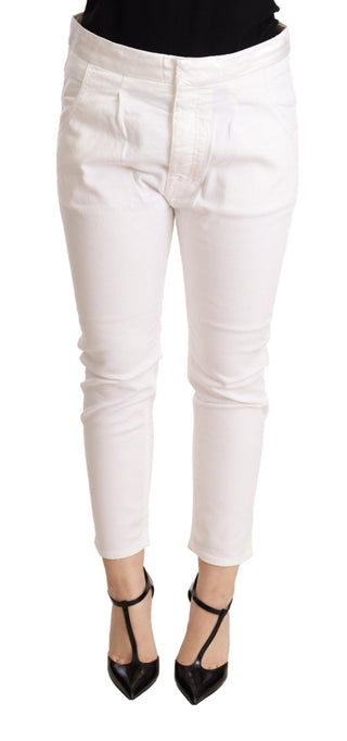 Pantalones Ajustados de Cintura Media de Algodón Blanco
