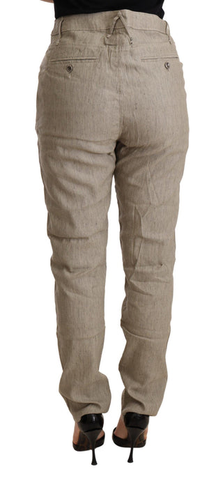 Beige lässige Baggy Stretch-Hose mit mittlerer Leibhöhe