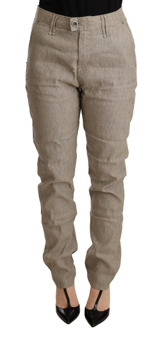 Pantalones Casual de Cintura Media Baggy de Stretch Beige
