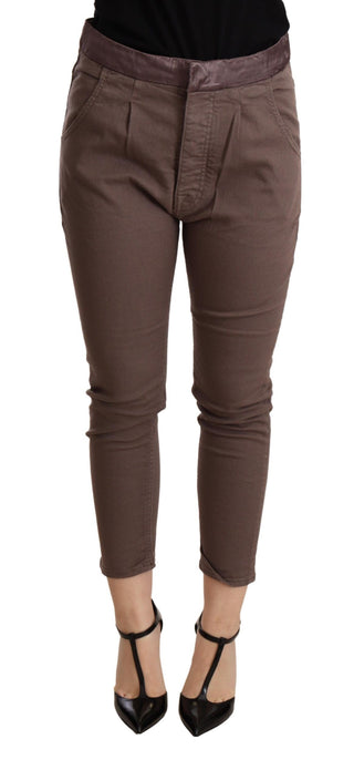 Pantalones Ajustados de Cintura Media de Stretch Cropped Marrones