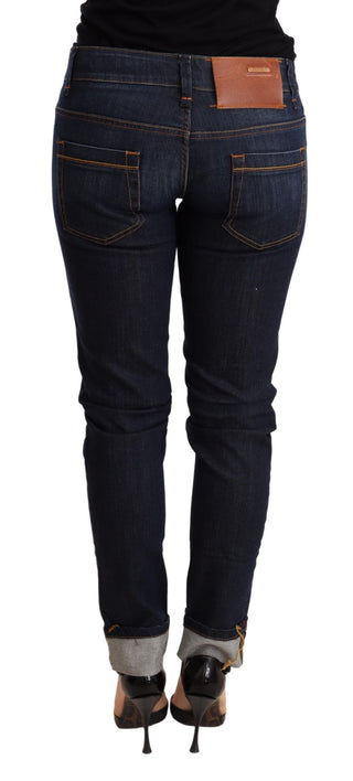 Blaue, ausgewaschene, tief sitzende Skinny-Denim-Hose