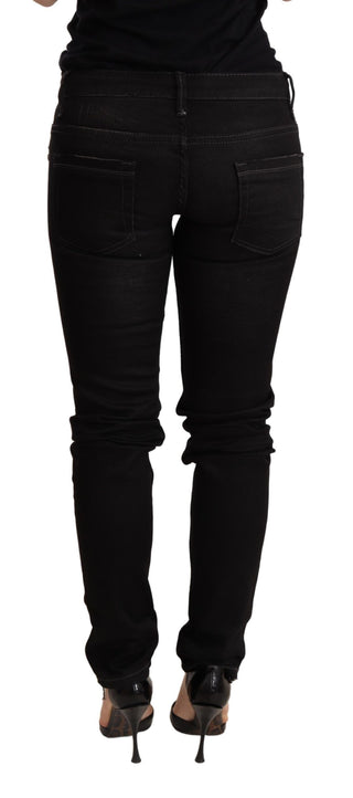 Schwarze, tief sitzende Skinny-Denim-Hose
