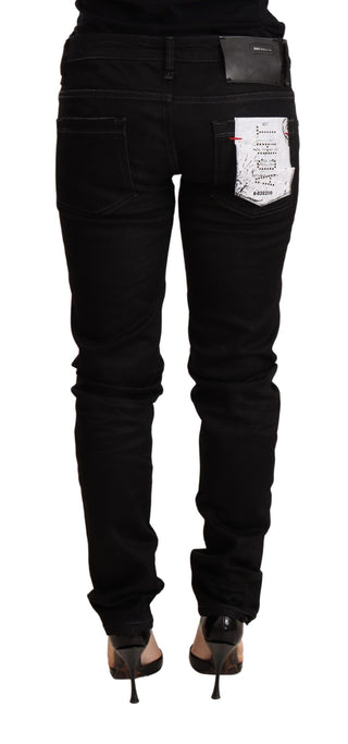 Pantalones de Mezclilla Skinny de Cintura Baja de Algodón Negros
