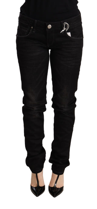 Pantalones de Mezclilla Skinny de Cintura Baja de Algodón Negros