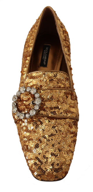 Gold Pailletten Kristall Flache Damen Loafer Schuhe