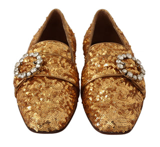 Gold Pailletten Kristall Flache Damen Loafer Schuhe