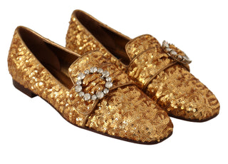 Gold Pailletten Kristall Flache Damen Loafer Schuhe
