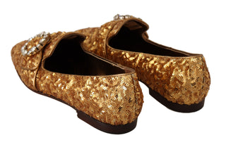Gold Pailletten Kristall Flache Damen Loafer Schuhe
