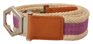 Cinturón de Cuero Multicolor con Hebilla de Logo Hexagonal Plateada