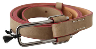 Beiger Ledergürtel mit silberner Logospange
