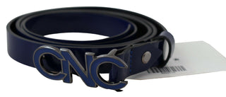 Blauer Ledergürtel mit Logo, schmal