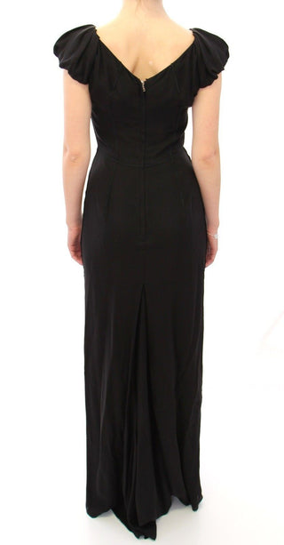 Schwarzes Seiden-Kurzarmkleid Maxi IT-Kleid