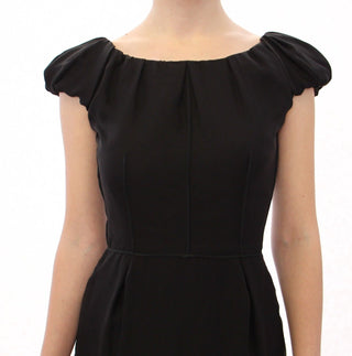 Schwarzes Seiden-Kurzarmkleid Maxi IT-Kleid