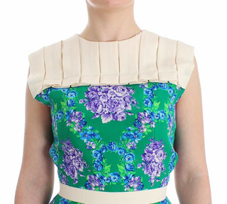 Mehrfarbiges Abendkleid, ärmellos, mit Blumenmuster
