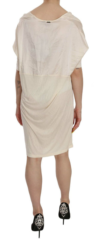 Cream Round Neck Knee Length Dress