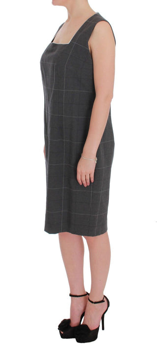 Grauer karierter Blazer-Kleid-Set Anzug aus Baumwolle