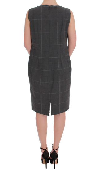 Grauer karierter Blazer-Kleid-Set Anzug aus Baumwolle