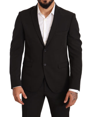 Schwarzer Polyester Slim zweiteiliger Anzug TAGLIENTE