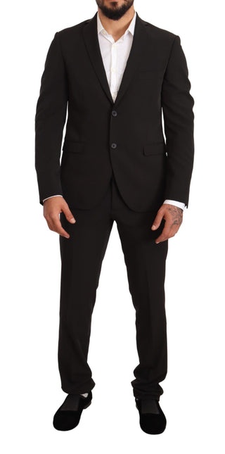 Schwarzer Polyester Slim zweiteiliger Anzug TAGLIENTE