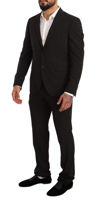 Schwarzer Polyester Slim zweiteiliger Anzug TAGLIENTE
