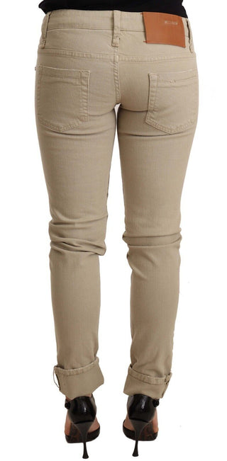 Beige Jeans aus Baumwolle mit schmalem Bein und Krempelung