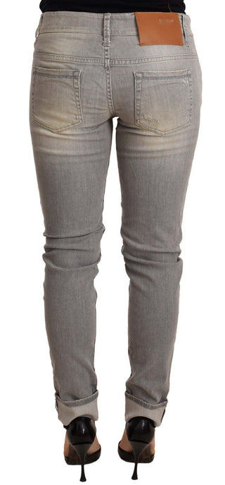 Pantalones de denim para mujer de algodón gris slim fit con dobladillo