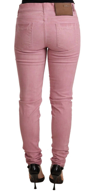 Pinkfarbene figurbetonte Damen-Denim-Röhrenjeans aus Baumwolle