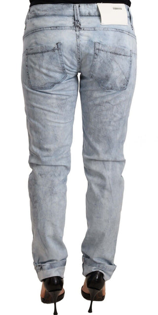 Light Blue Washed Cotton Folded Hem Denim Trouser