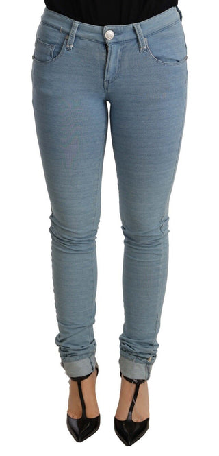 Pantalones de denim para mujer de algodón azul con dobladillo slim fit