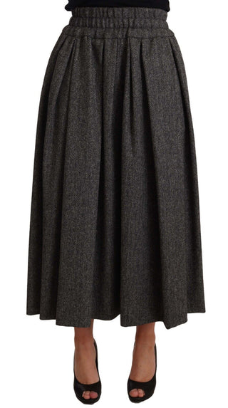 Grauer High-Waist A-Linienrock aus Wolle